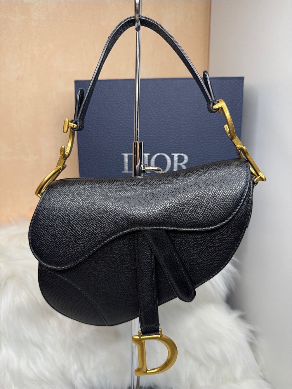 Dior Black Leather Saddle Bag with Gold-Tone Hardware